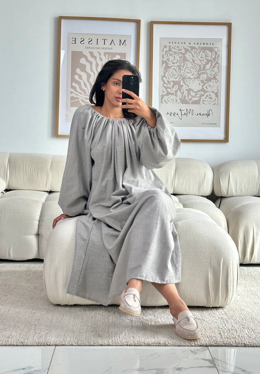 Farah Linen Dress - Ash Grey