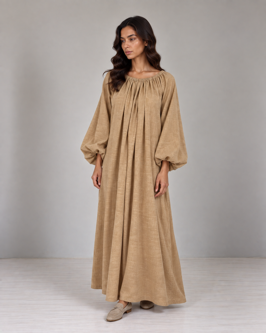 Farah Linen Dress - Dune Brown