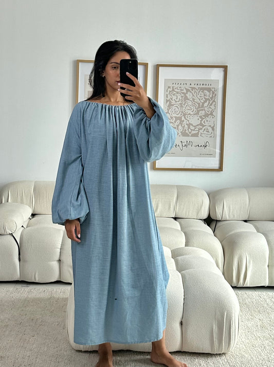 Farah Linen Dress - Baby Blue