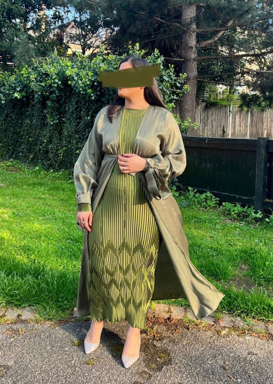 Pleated Abaya set - Emerald Green