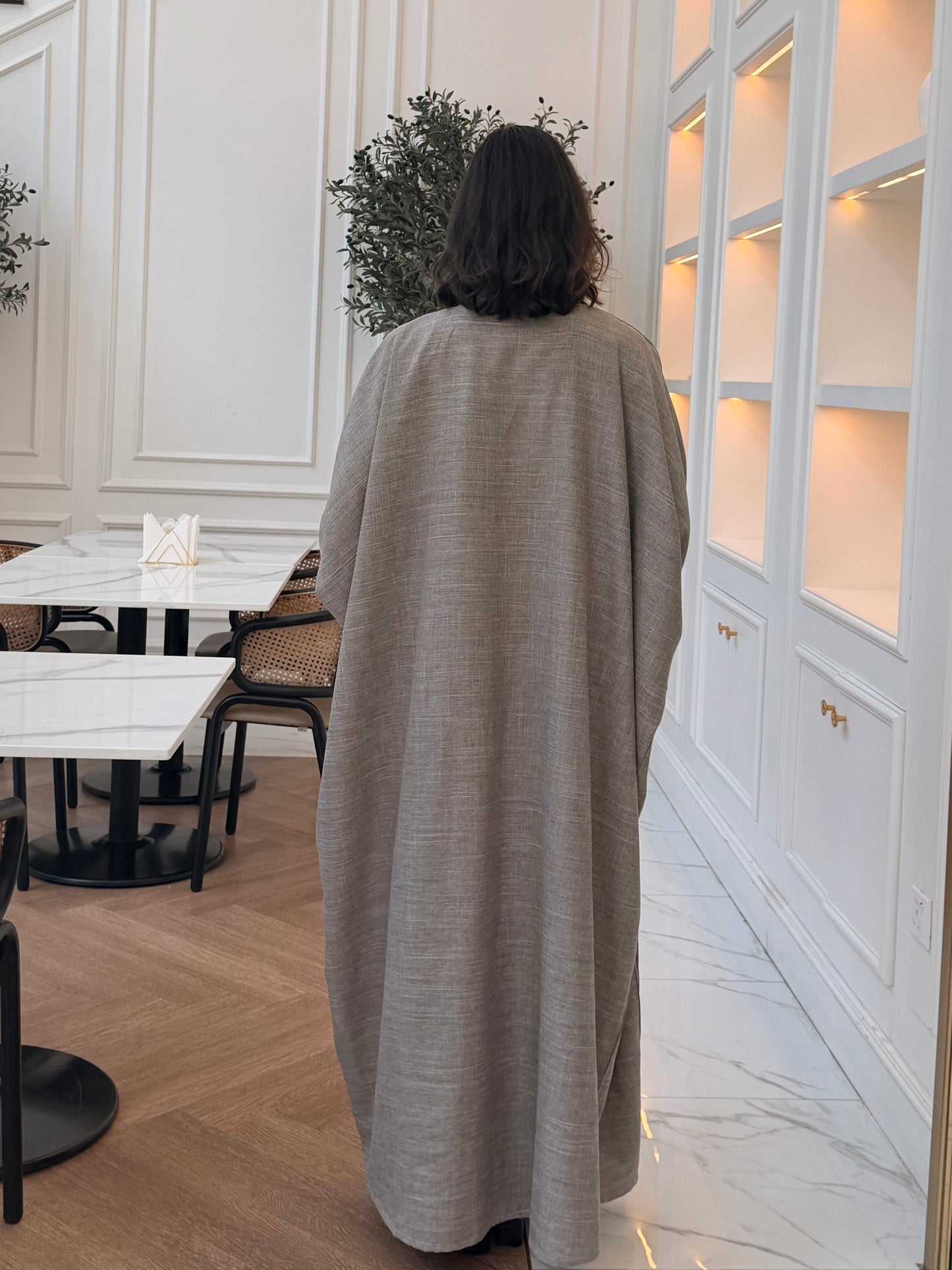 Heba Linen Abaya Set - Ash Grey