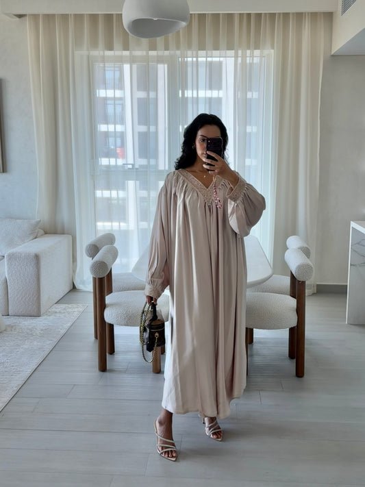 Kenza Beaded Kaftan - Cream