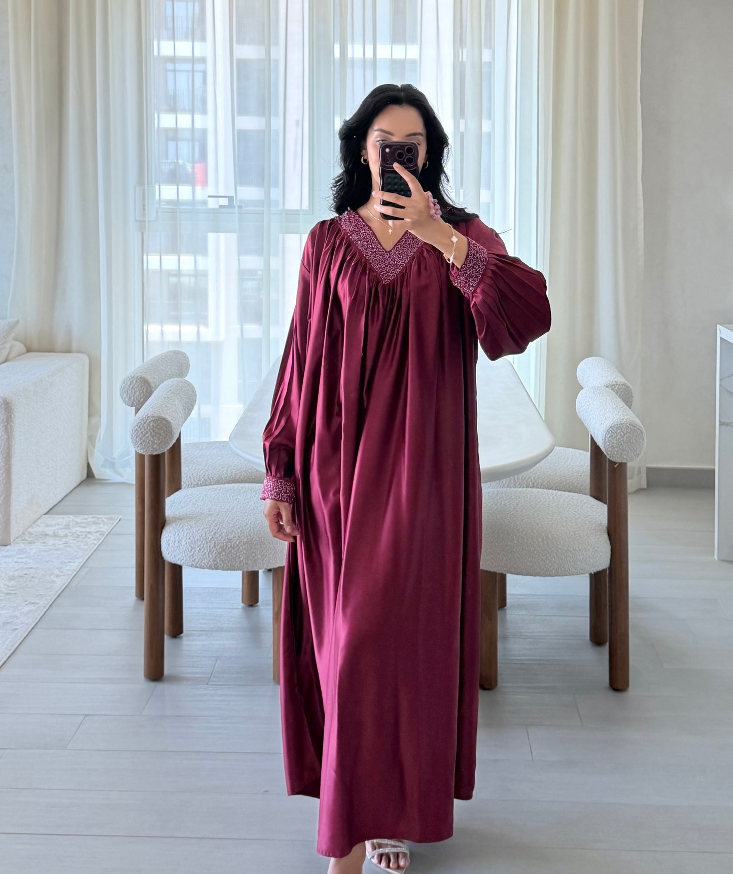 Kenza Beaded Kaftan - Burgundy Red