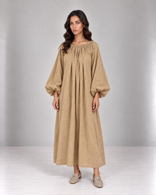 Farah Linen Dress - Dune Brown