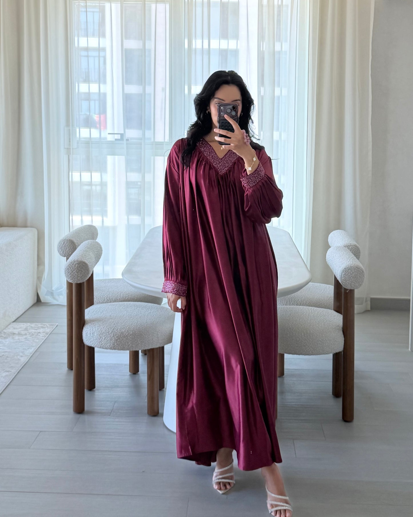 Kenza Beaded Kaftan - Burgundy Red