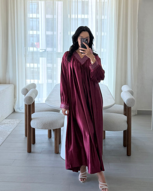 Kenza Beaded Kaftan - Burgundy Red