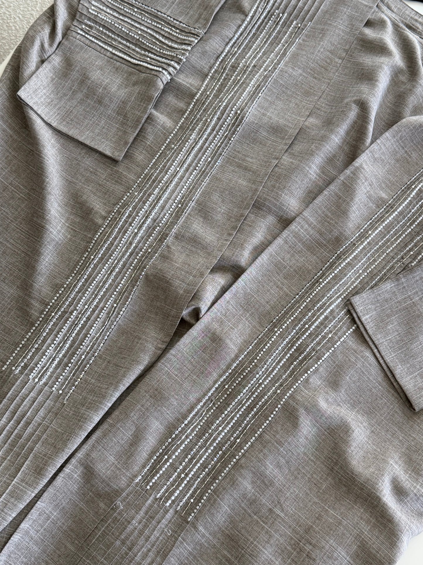 Heba Linen Abaya Set - Ash Grey