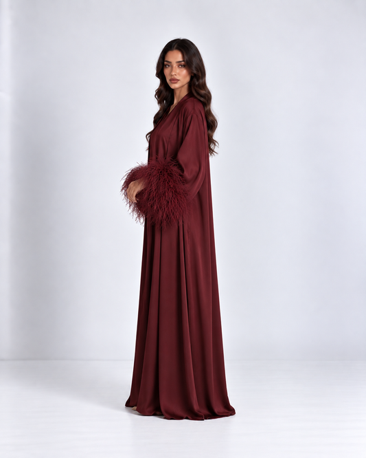 Maysa Feather Abaya Set - Burgundy