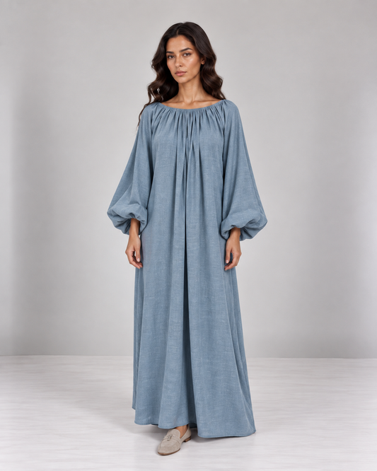 Farah Linen Dress - Baby Blue
