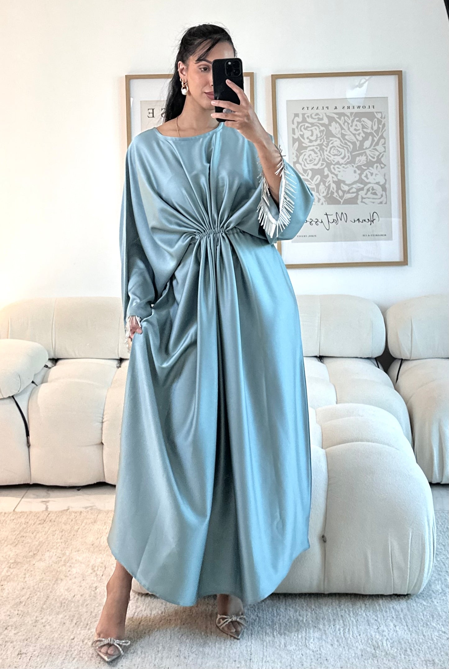 RTW Yusra Precious Metal kaftan - Tiffany Blue