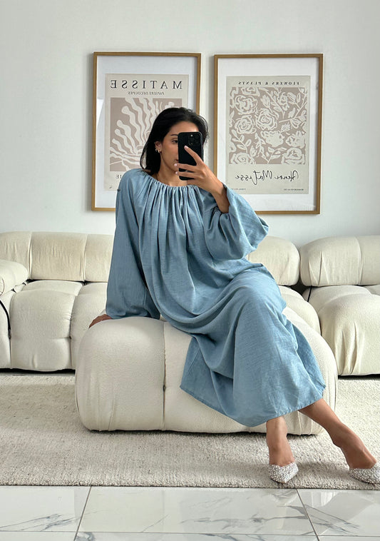 Farah Linen Dress - Baby Blue
