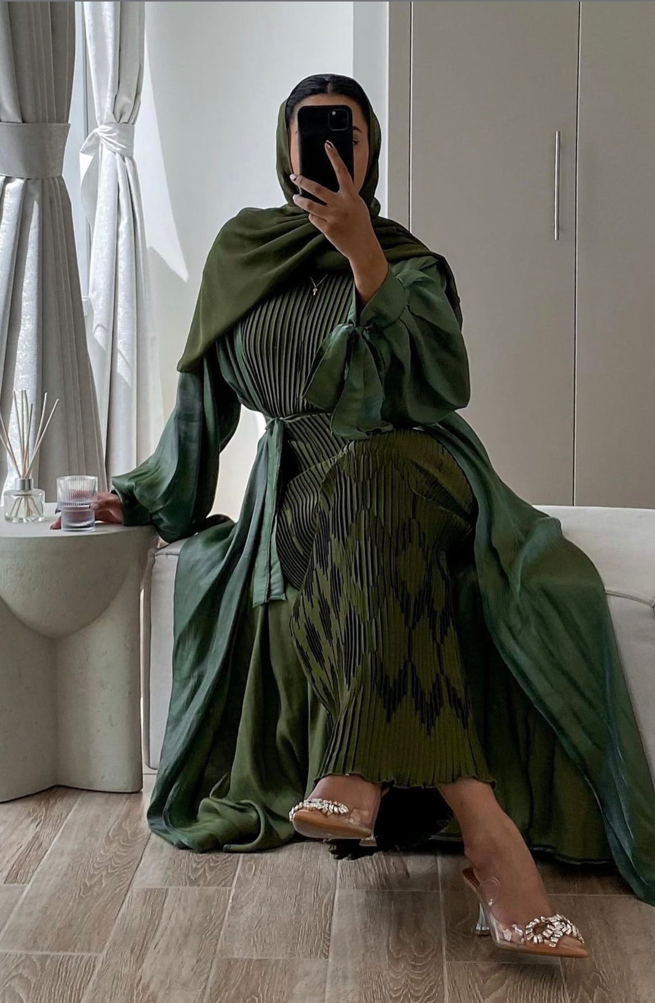 Pleated Abaya set - Emerald Green