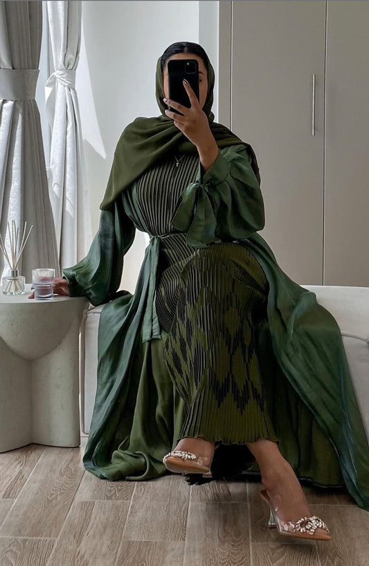 Pleated Abaya set - Emerald Green