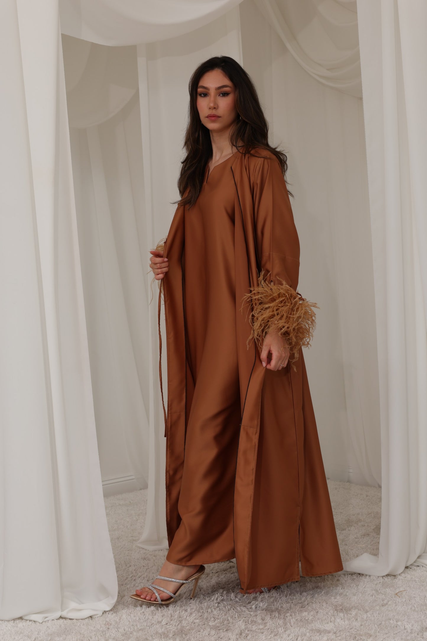 RTW Maysa Feather Abaya - Caramel