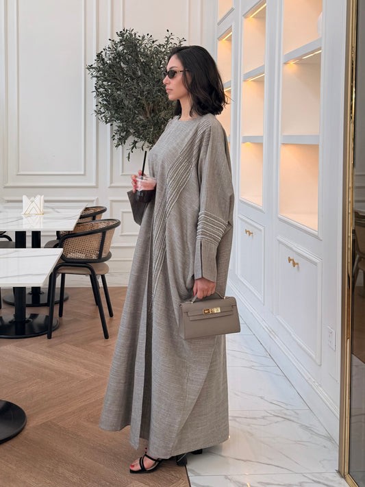 Heba Linen Abaya Set - Ash Grey