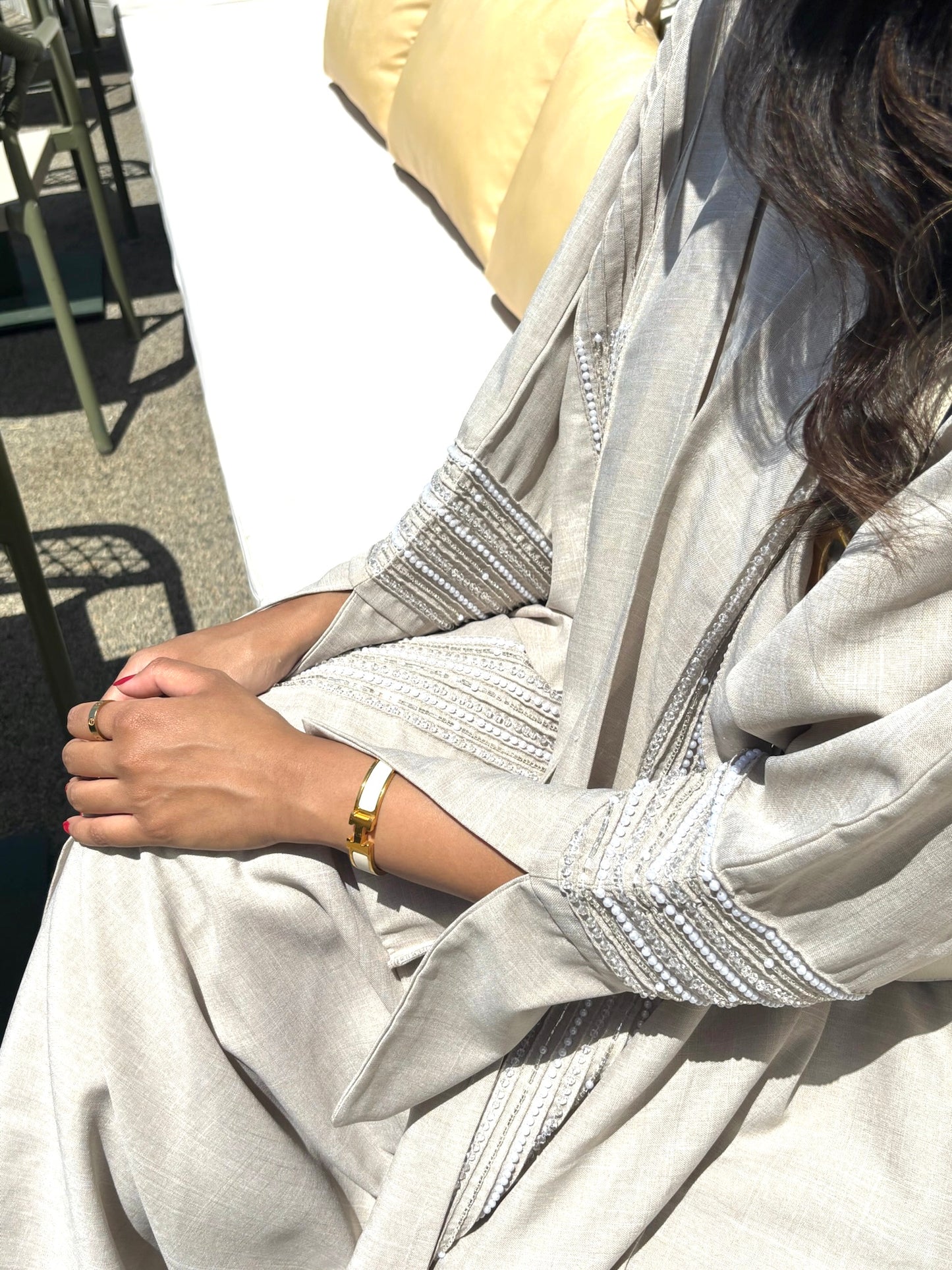 RTW Heba Linen Abaya Set - Greige