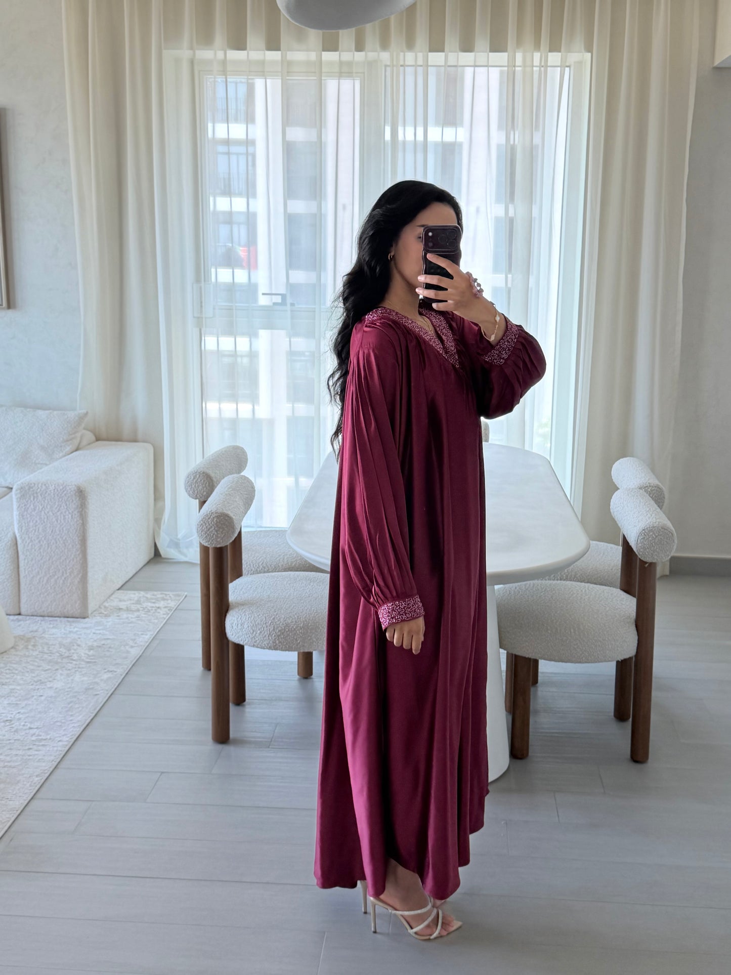 Kenza Beaded Kaftan - Burgundy Red