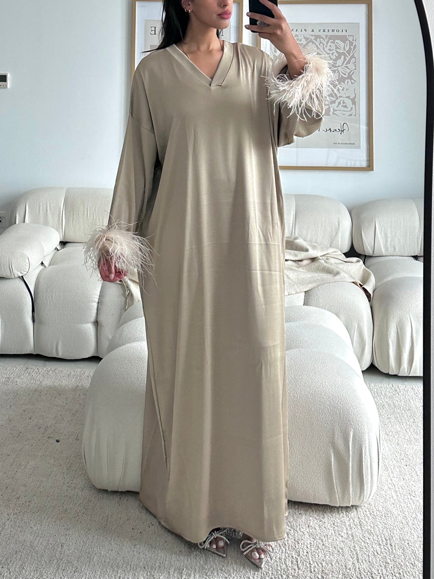 RTW Jamila Feather Kaftan - Latte