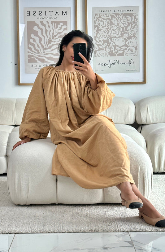 Farah Linen Dress - Camel
