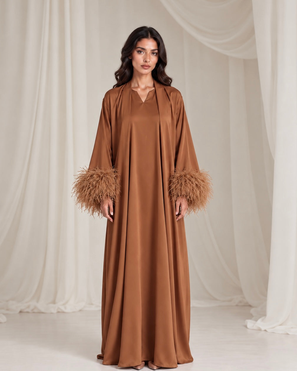 Maysa Feather Abaya - Caramel
