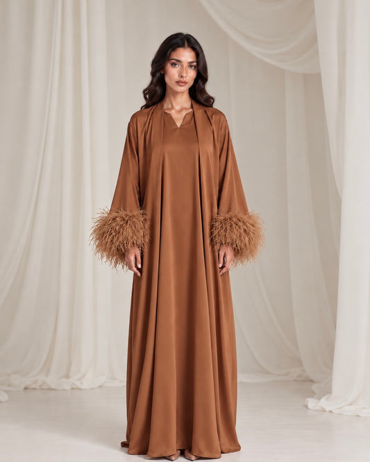 Maysa Feather Abaya - Caramel