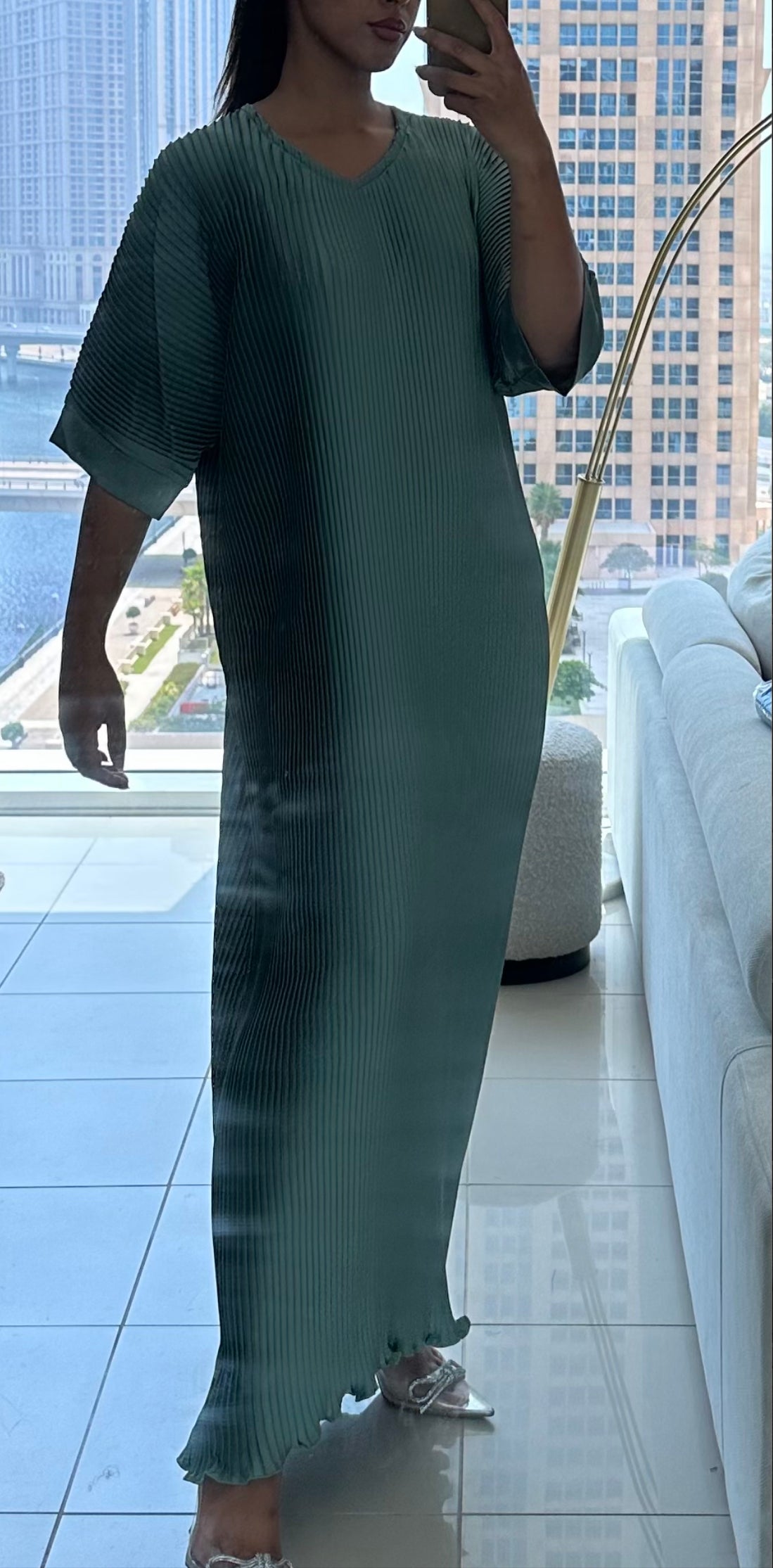 Pleated Dress 3/4 sleeves - Sage