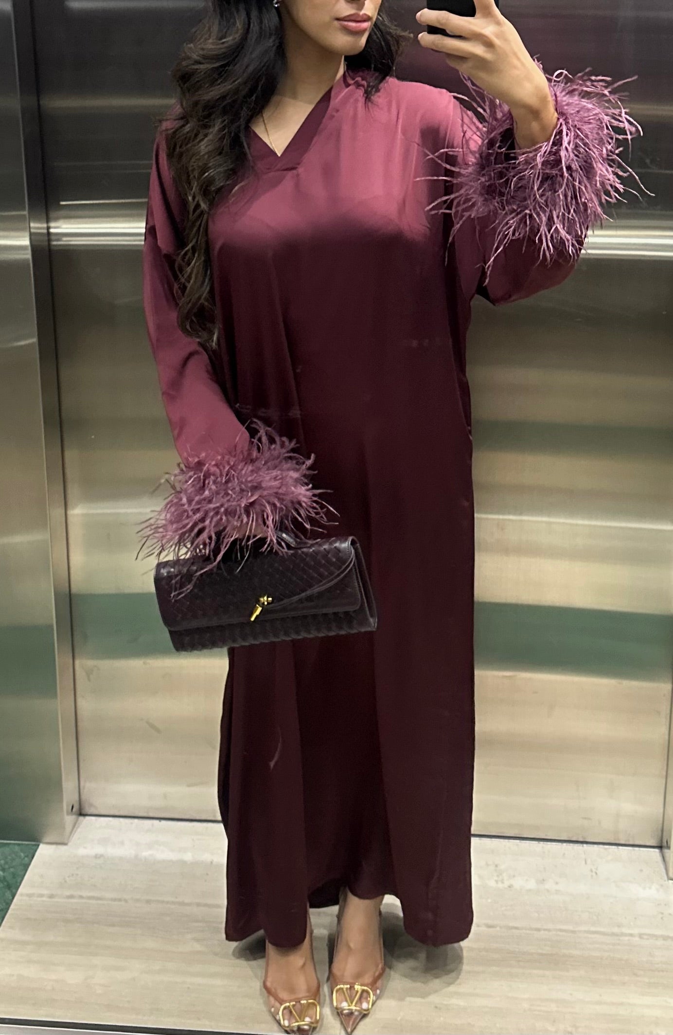 RTW Jamila Feather Kaftan - Burgundy