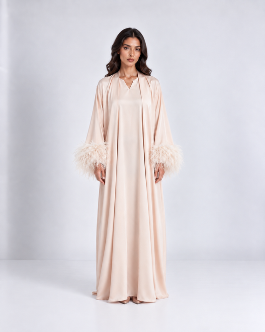 Maysa Feather Abaya - French Vanilla