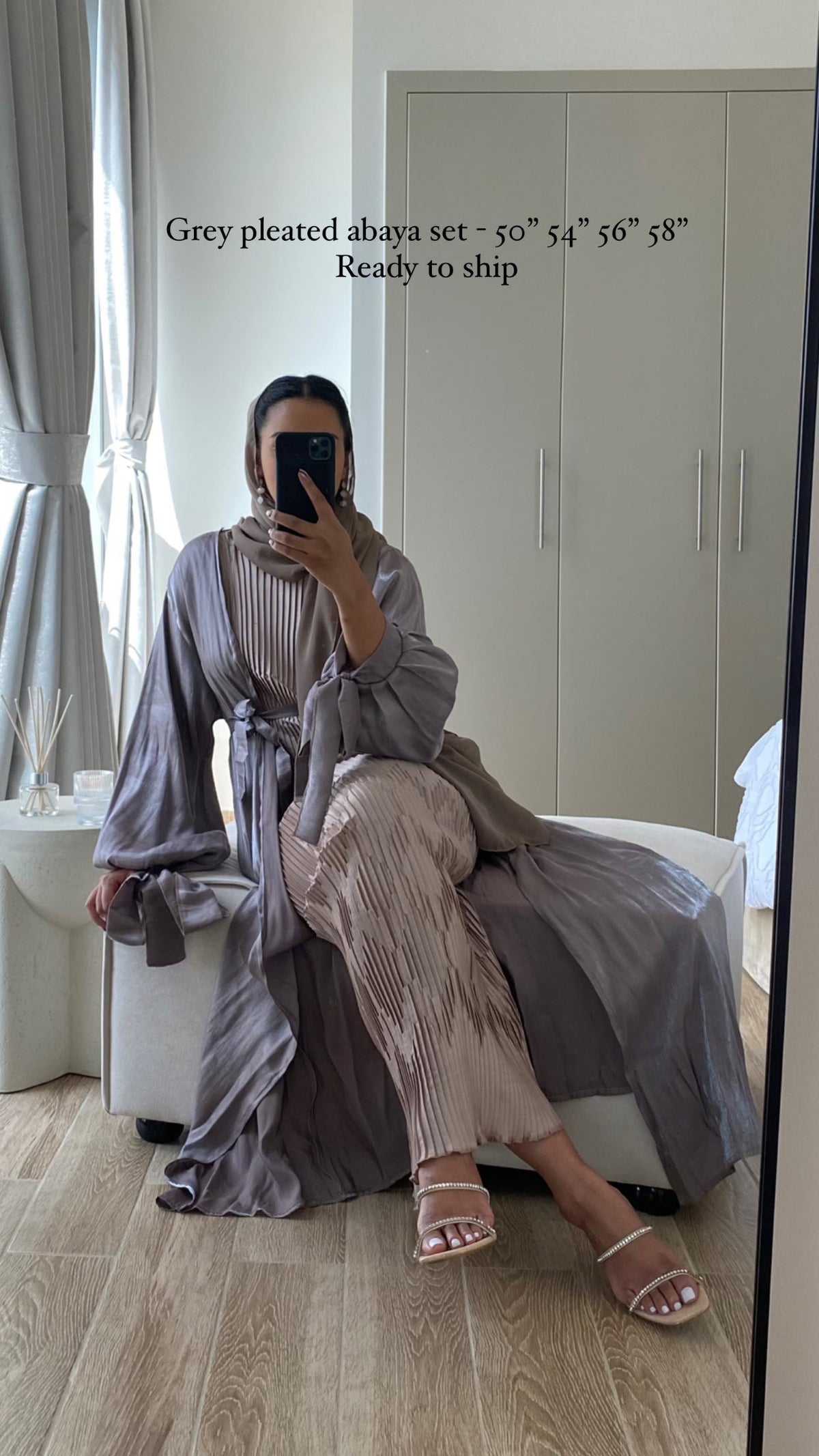 Pleated Abaya set - Grey