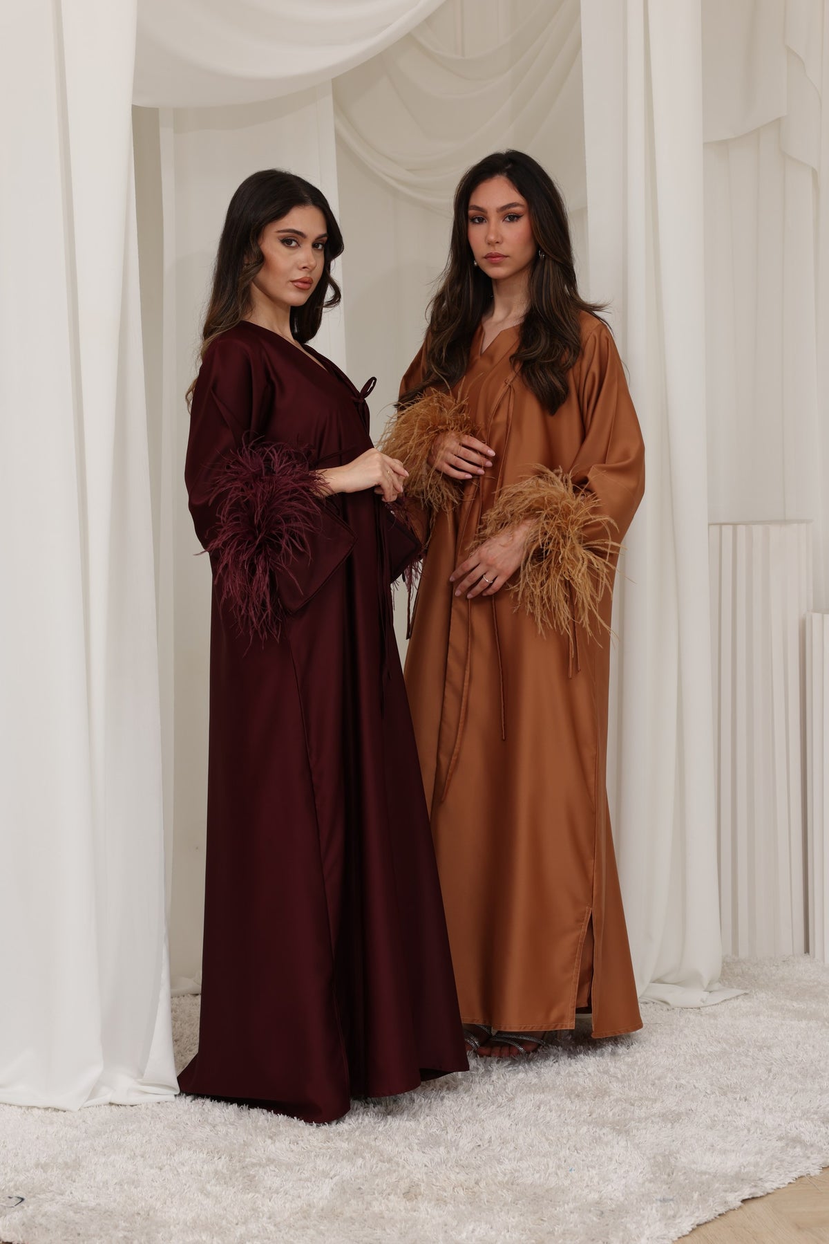 Maysa Feather Abaya Set - Burgundy