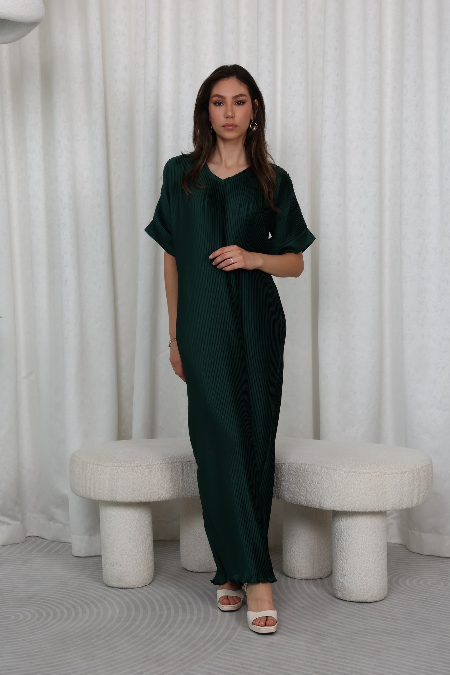 RTW Pari Pleated Dress - Forest Green