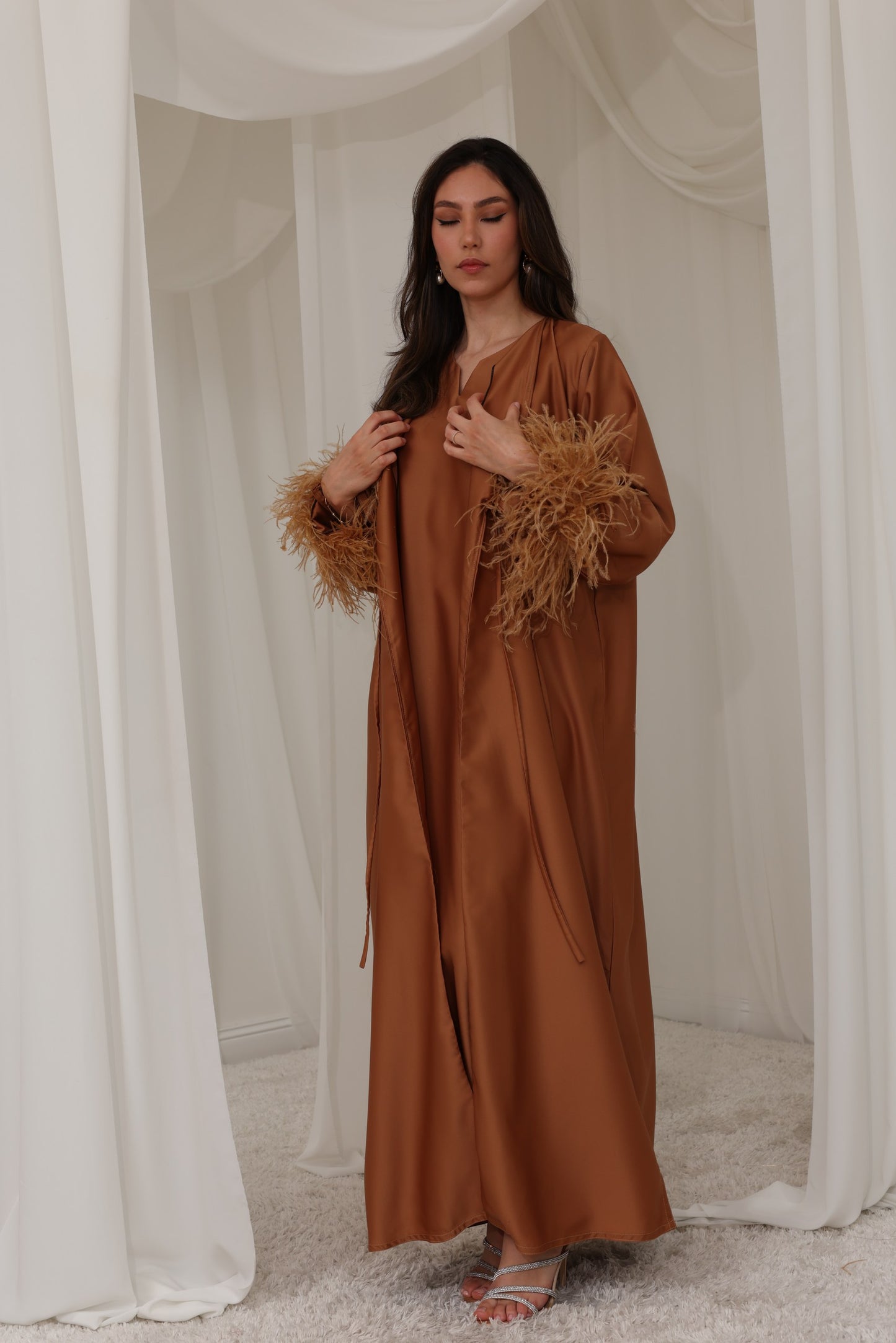 RTW Maysa Feather Abaya - Caramel